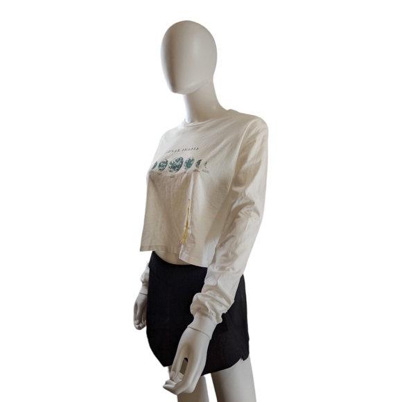 Pull & Bear Crew Neck Long Sleeve Crop Top White S - Picture 3 of 10